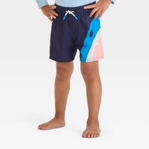 CAT & JACK • TODDLER BOYS' NAVY SHARK BITE SWIM SHORTS - 5T